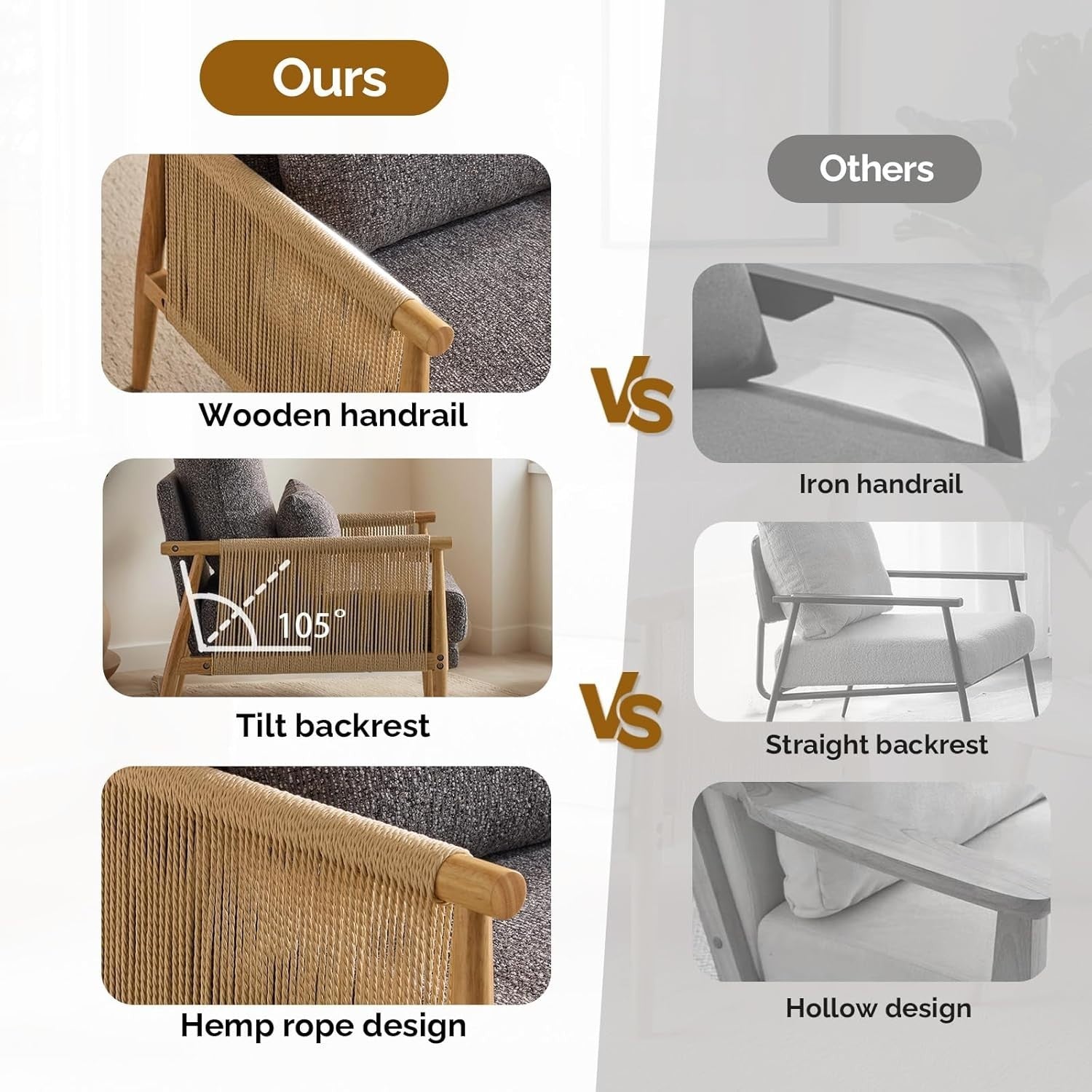 Modern Rattan Accent Armchair With Cushion Wooden Arms Indoor Lounge Chair