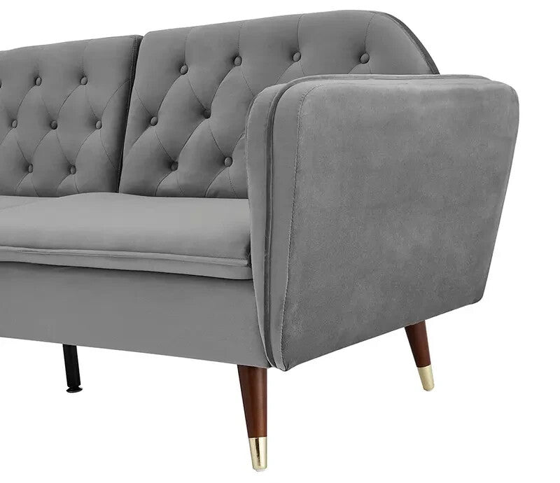3 Seater Velvet Sofa Bed Grey Click Clack Recliner Guest Bed Couch