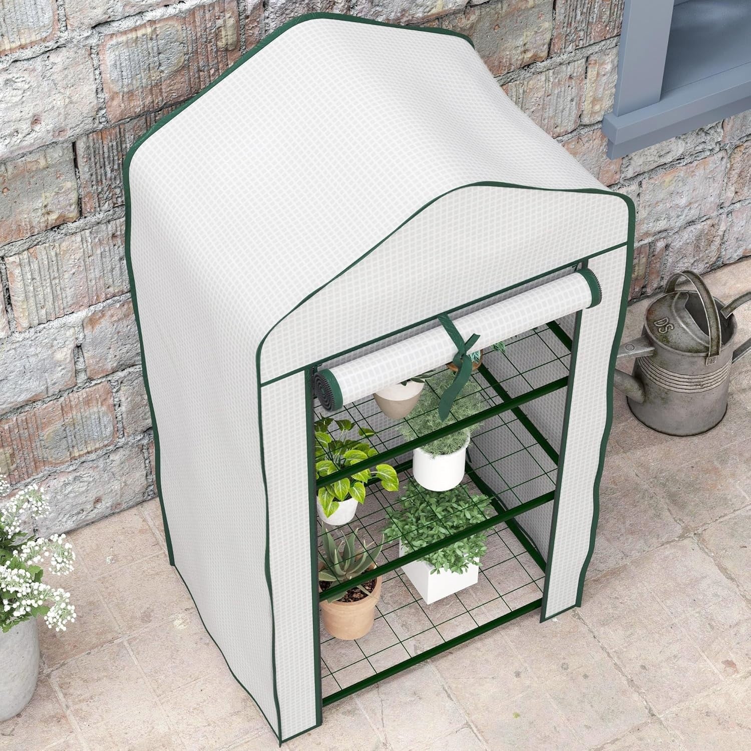3 Tier Mini Greenhouse with Reinforced PE Cover Roll-Up Door for Plants