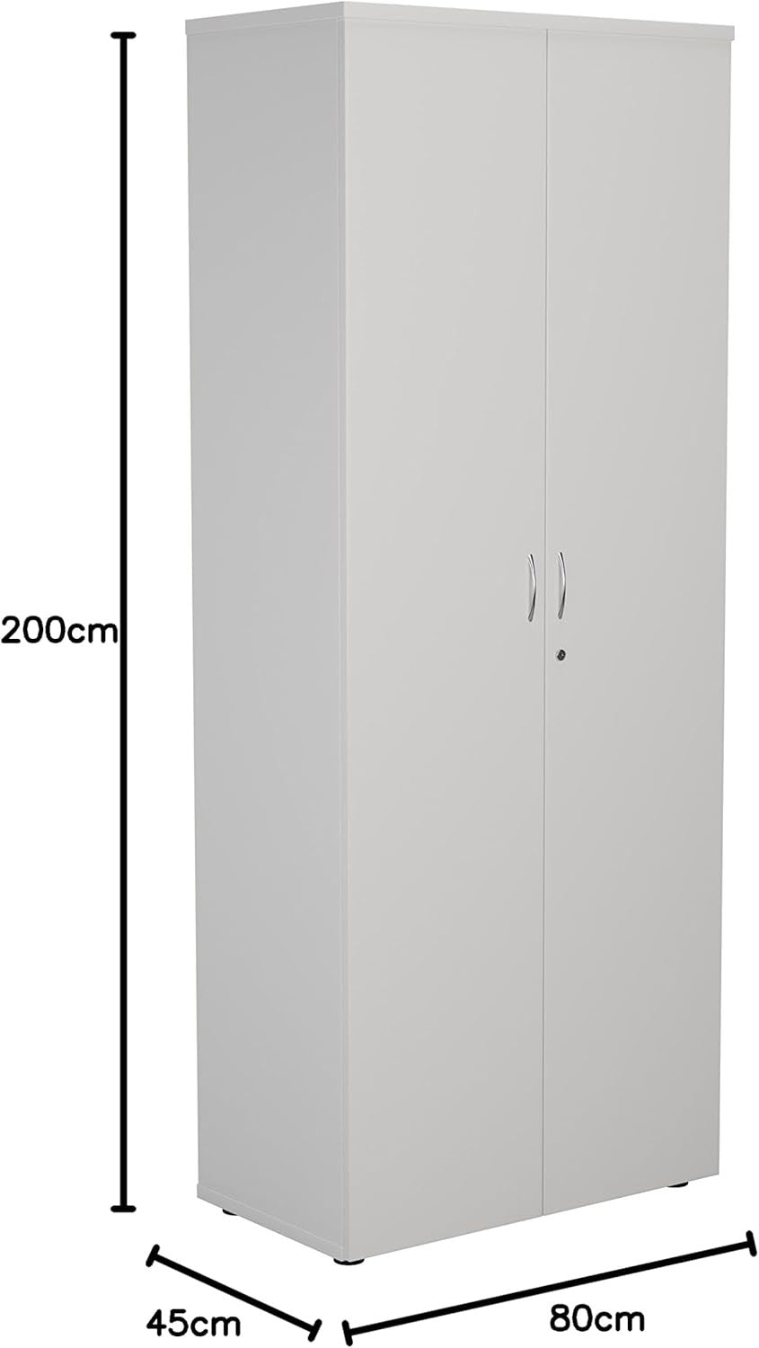Tall White Lockable Office Cupboard 4 Shelf Storage Cabinet 200cm