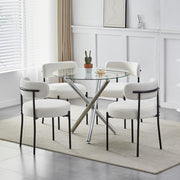 Round Glass Dining Table Set with 4 Beige Chairs Modern Dining Room