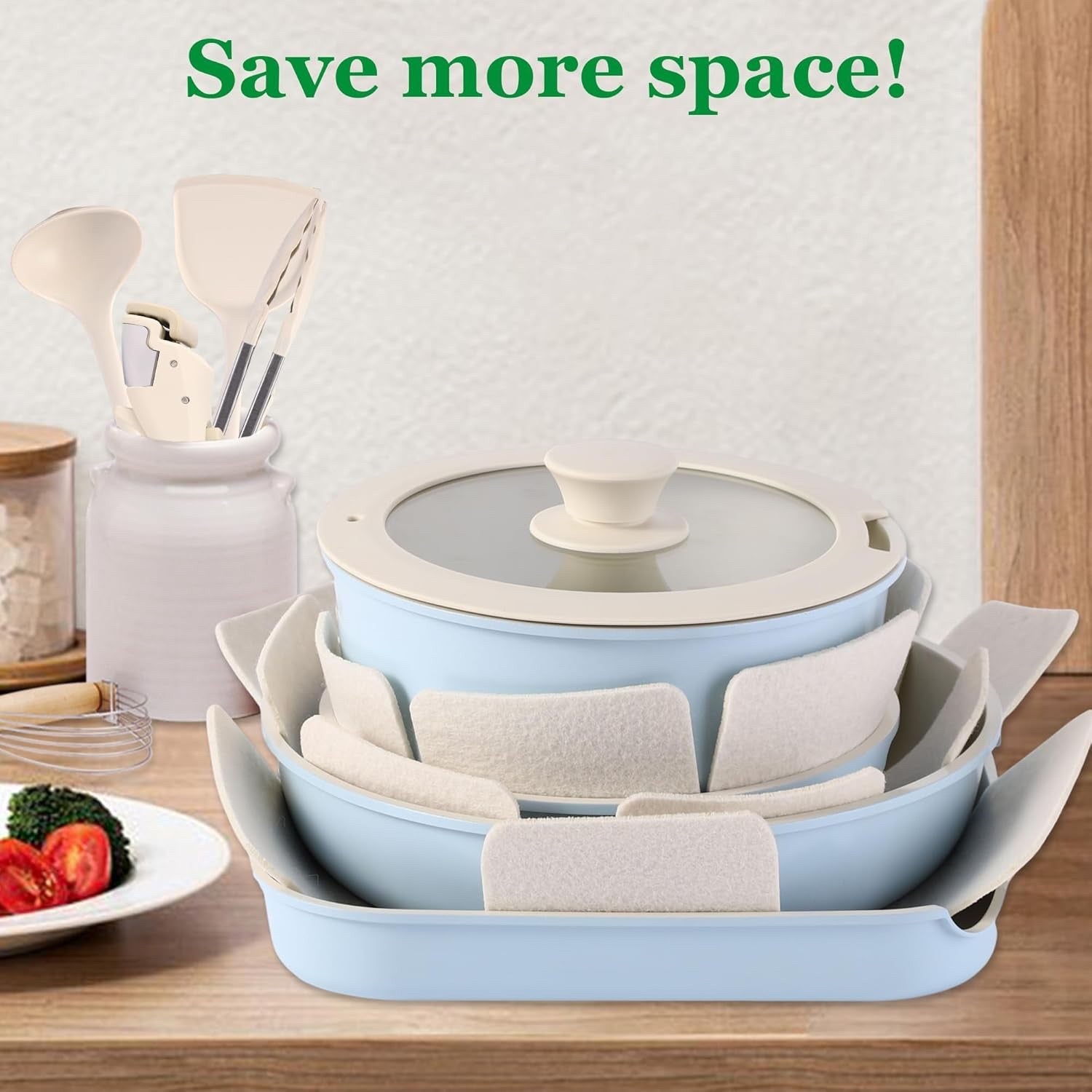 12pcs Blue Non Stick Cookware Set with Detachable Handle Induction Oven Safe