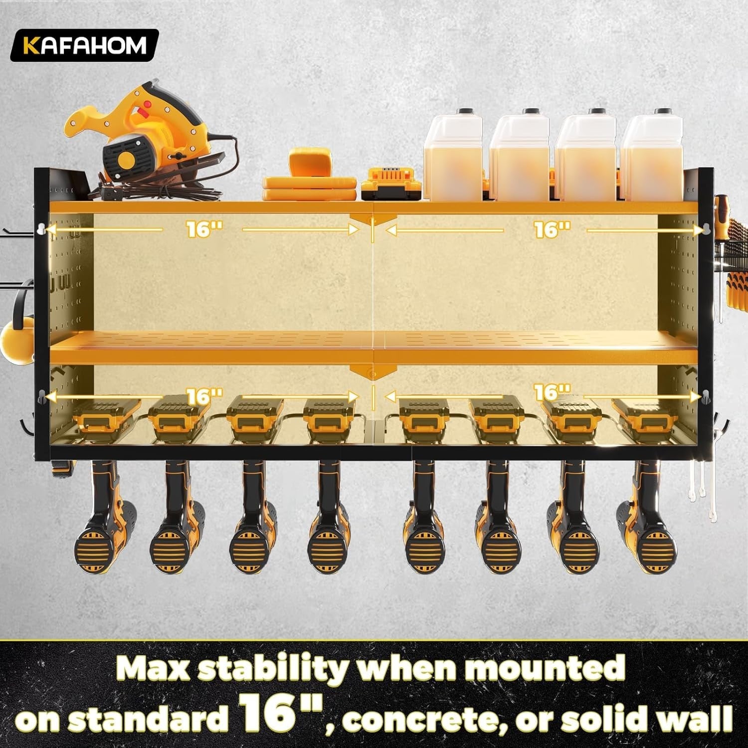 Heavy Duty Wall Mount Power Tool Organizer 83x38x22.5cm 8 Drill Holders