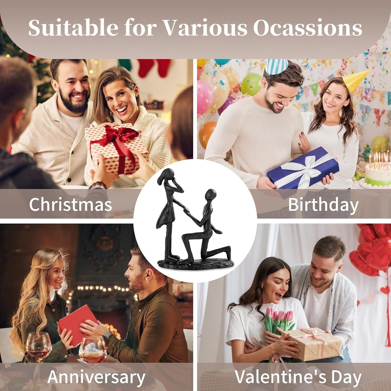 Romantic Proposal Statue Cast Iron Couple Ornament Wedding Anniversary Gift