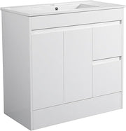 900mm White Bathroom Vanity Unit with Basin 2 Drawer Cupboard Storage Cabinet