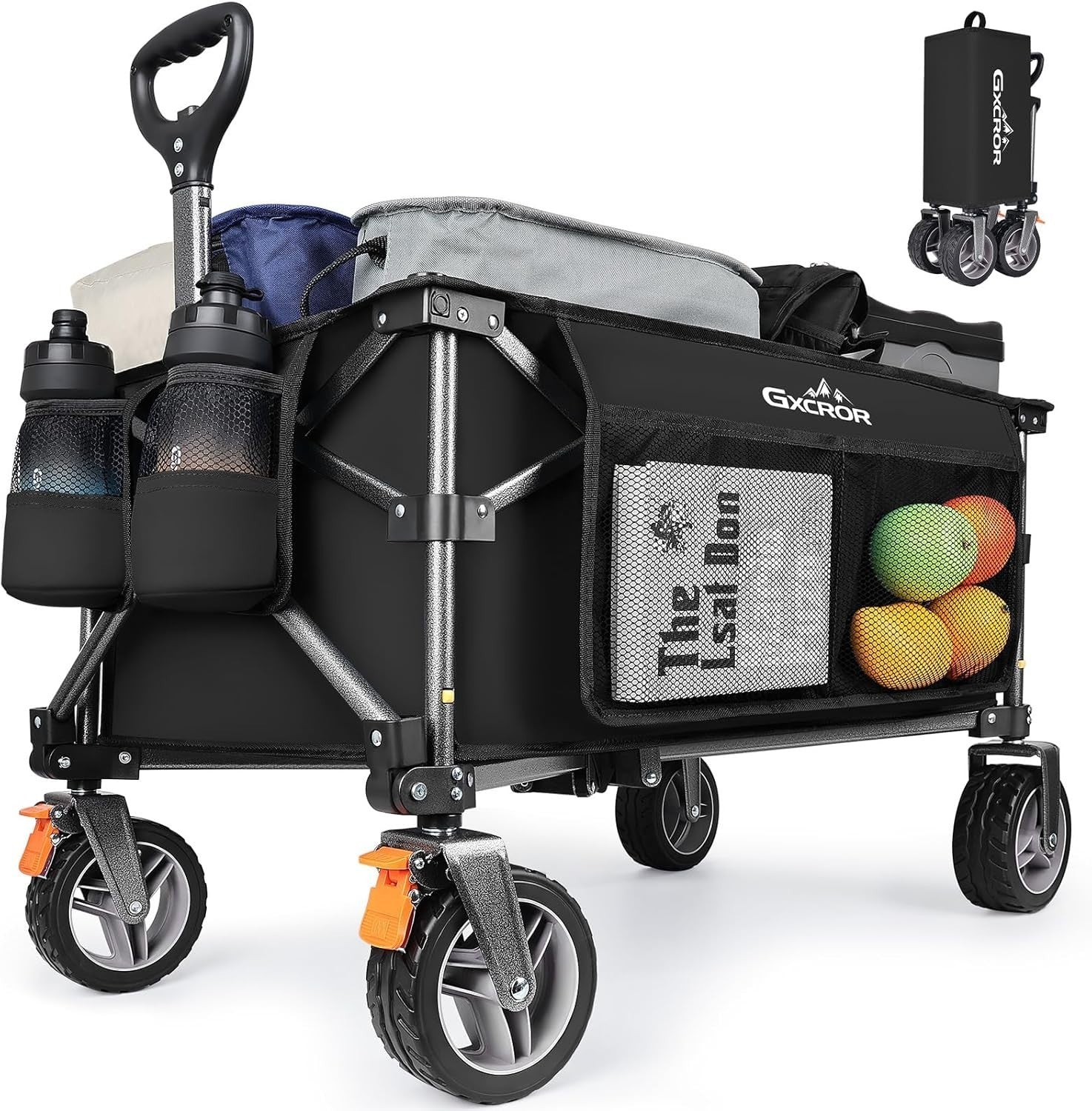 Black 140L Heavy Duty Folding Wagon 130kg Trolley 14.5cm Wide Wheel Cart