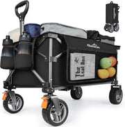 Black 140L Heavy Duty Folding Wagon 130kg Trolley 14.5cm Wide Wheel Cart