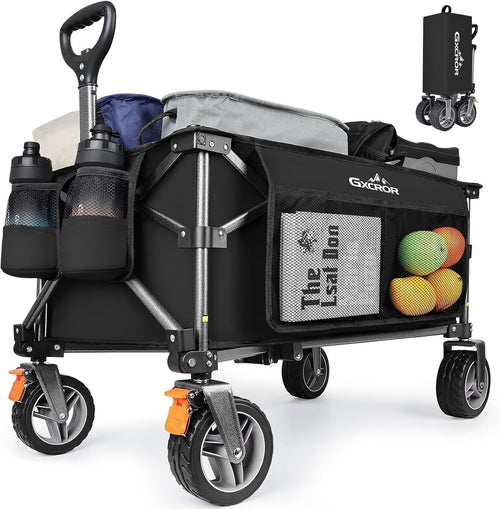 Black 140L Heavy Duty Folding Wagon 130kg Trolley 14.5cm Wide Wheel Cart