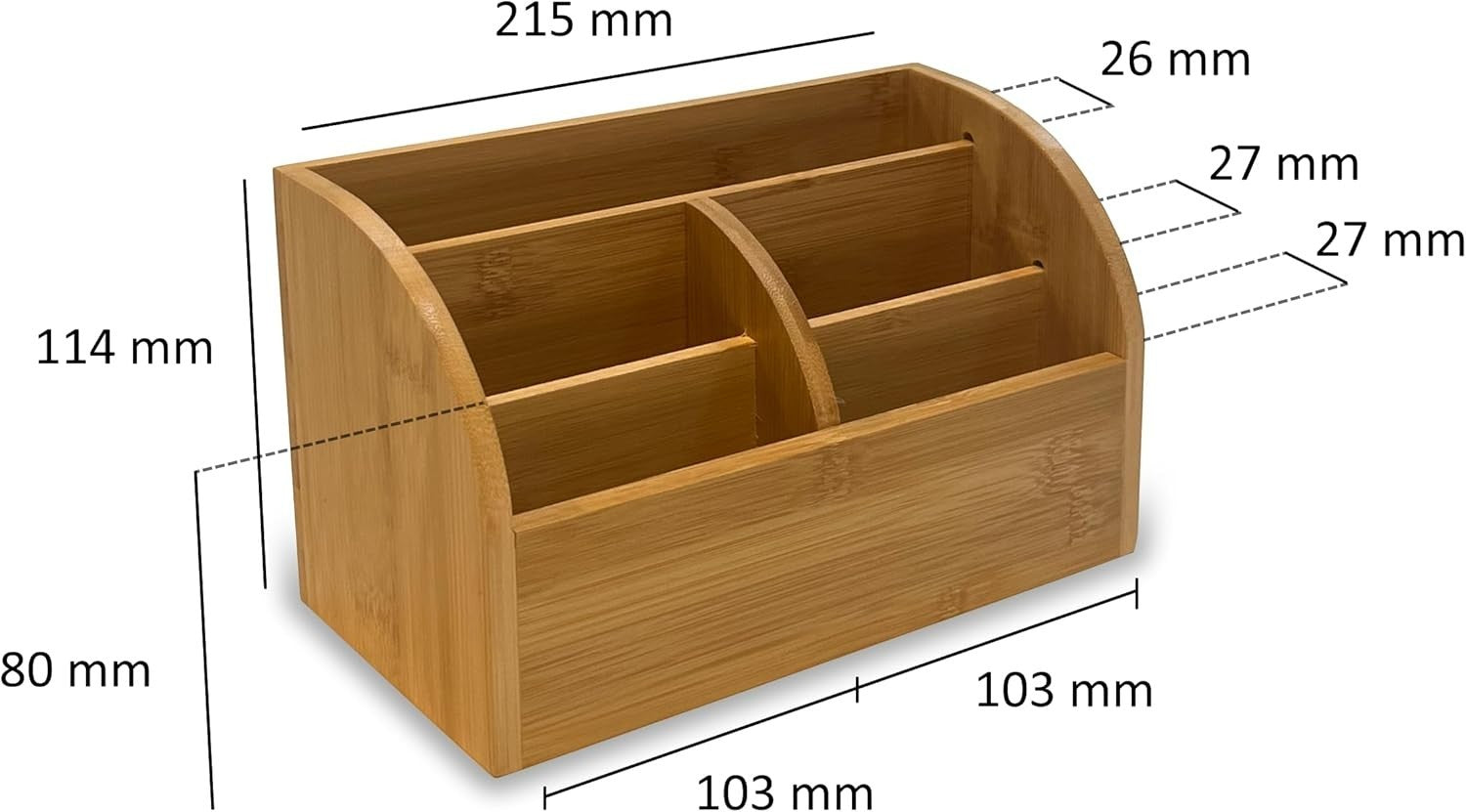 Bamboo Desk Organiser 5 Compartments Wooden Pen Holder 6-Pack