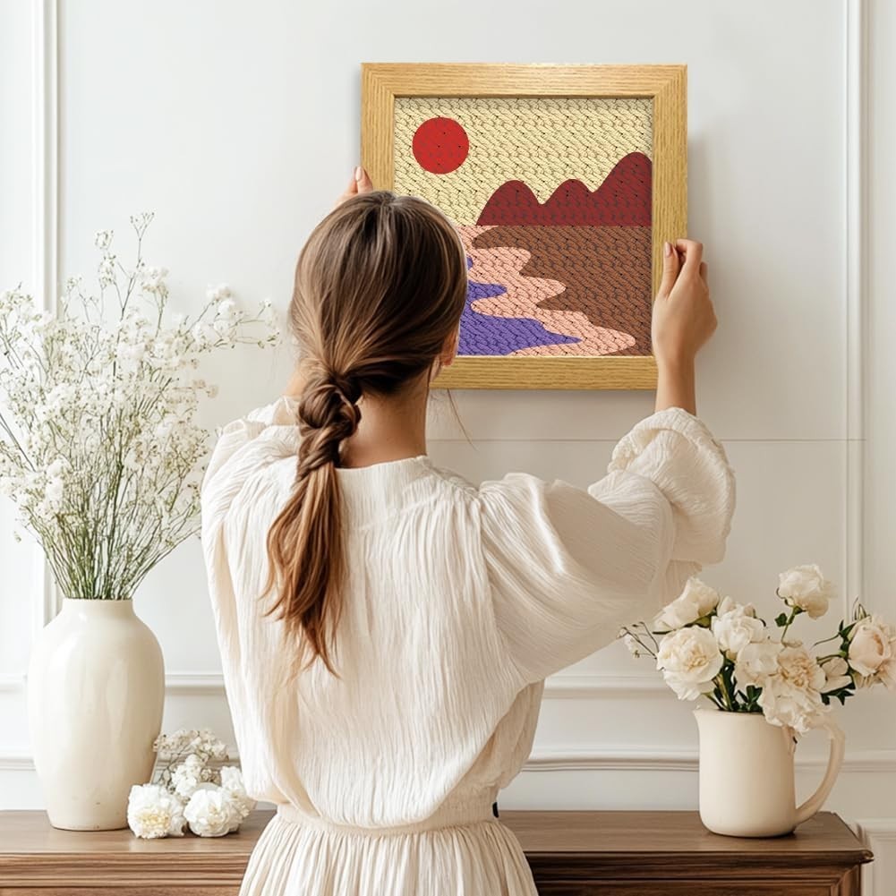 2pcs Boho Landscape Punch Needle Kit DIY Wall Hanging Decor