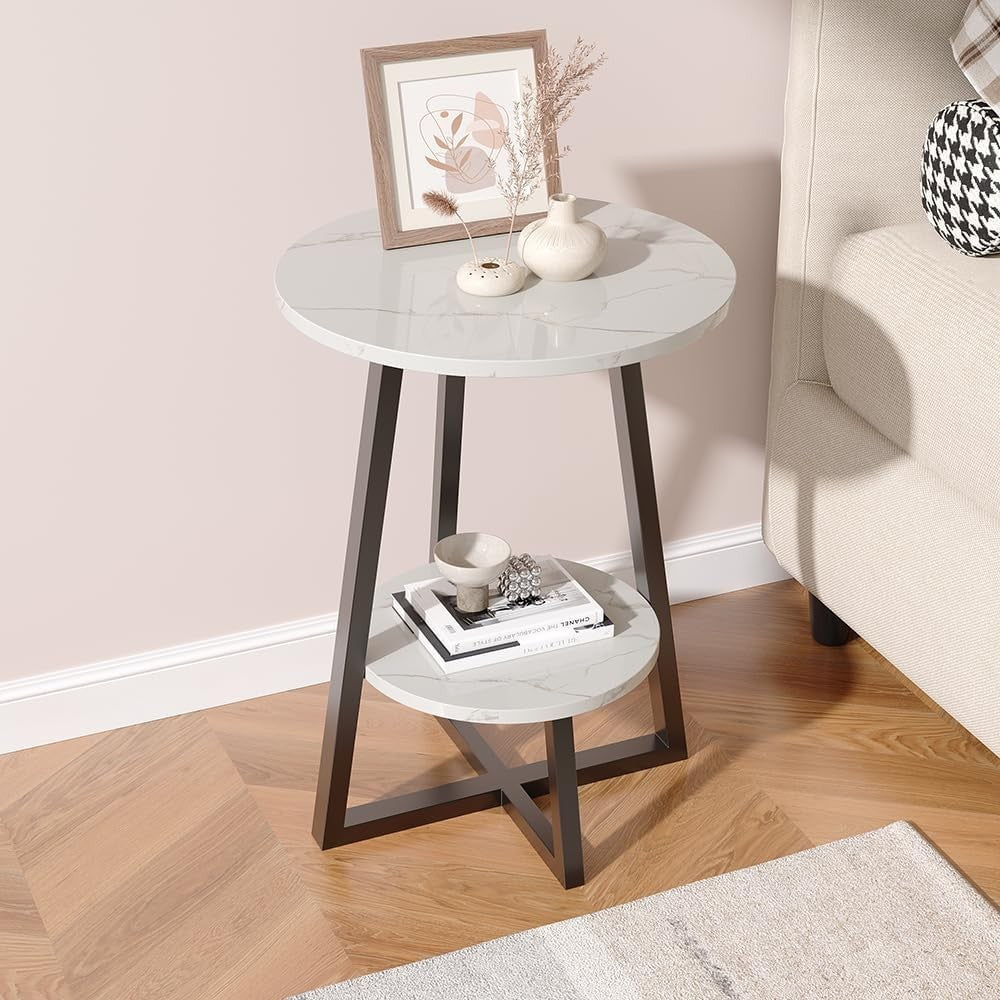 Small Round Coffee Table with 2 Storage Shelves – Slim, Sturdy & Modern