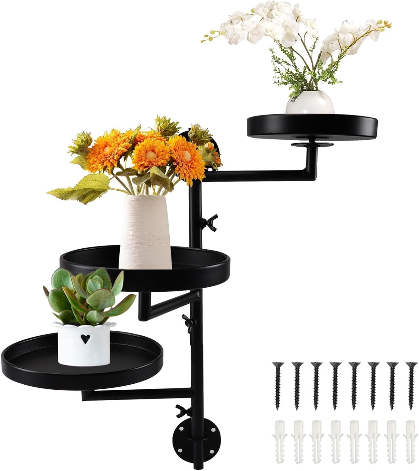 3 Tier Rotating Wall Mounted Metal Plant Stand Indoor Window Flower Shelf