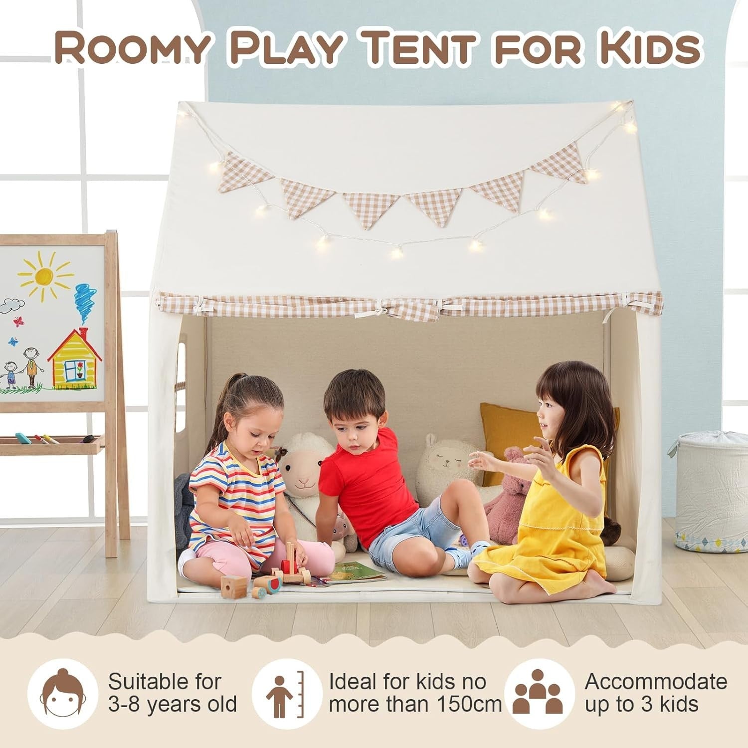 Large Kids Castle Play Tent with Mat Star Lights Indoor Playhouse