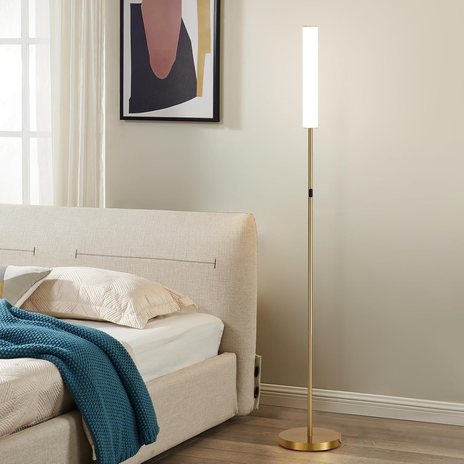 LED Floor Lamp Gold Dimmable Standing Light Remote Touch 3 Colour Modes