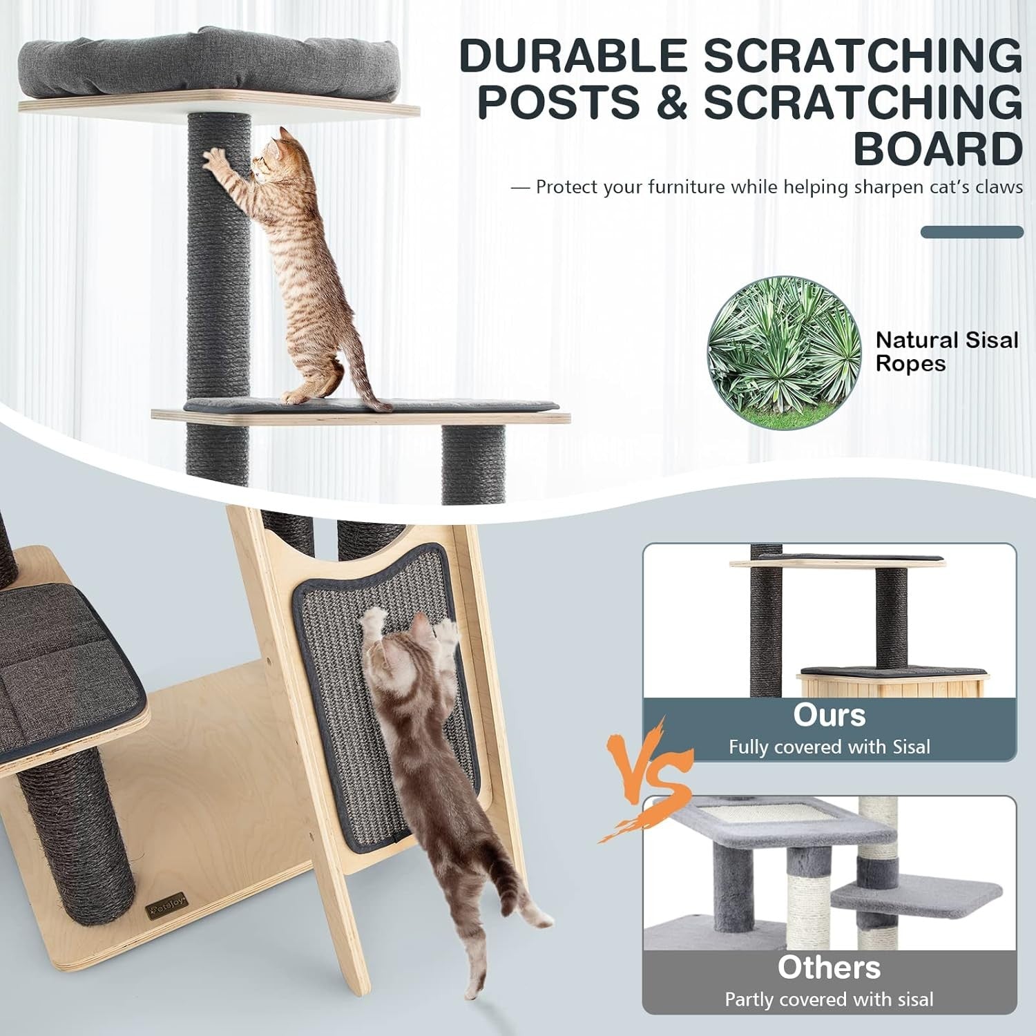 Modern Cat Tree Tower 175cm Multi Level Scratcher Condo with Washable Cushions