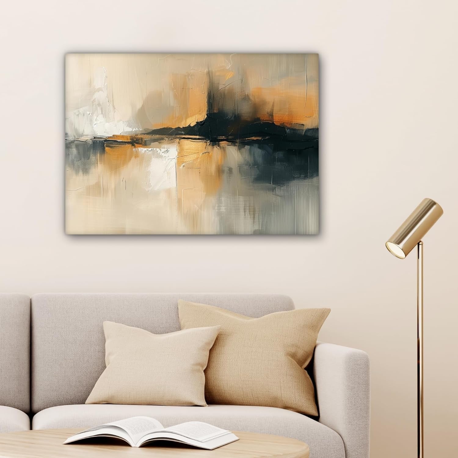 Abstract Canvas Wall Art Modern Neutral Black Gold 70x50cm Living Room Decor