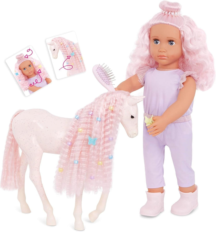 18-Inch Doll & Foal Set Pink Hair Grooming Accessories Soft Body