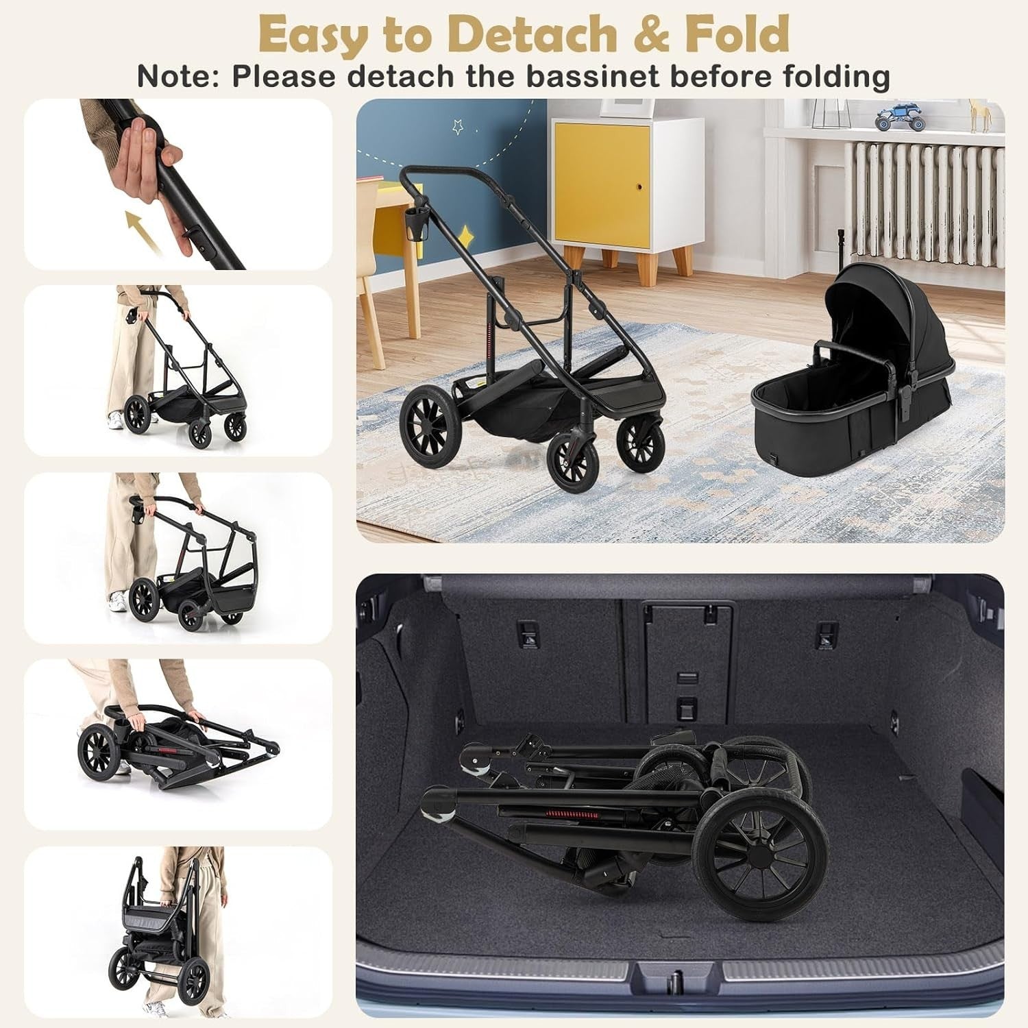 3in1 Baby Stroller Travel System Foldable Pushchair Reversible Seat Bassinet
