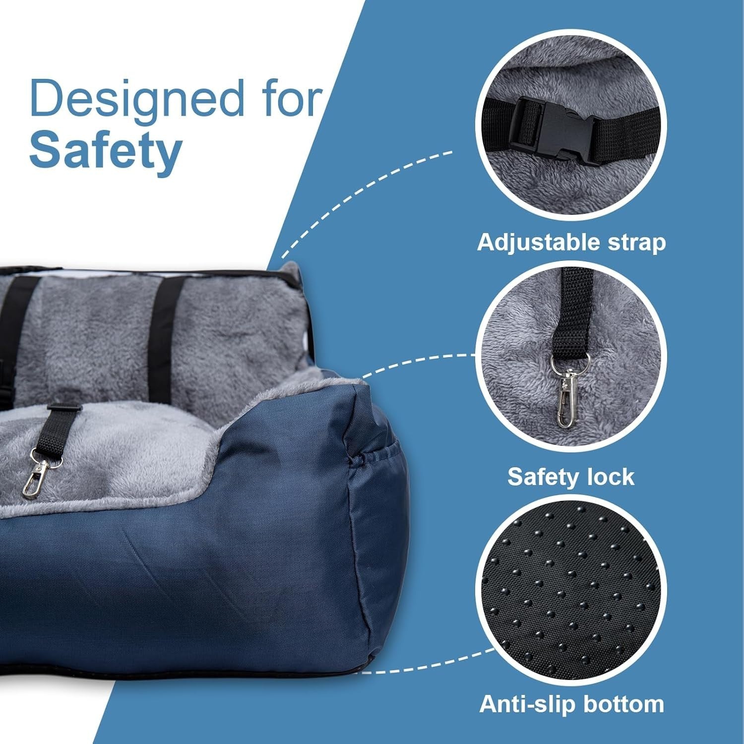Plush Dog Car Seat Small Pet Travel Bed Safety Leash Non Slip 50cm