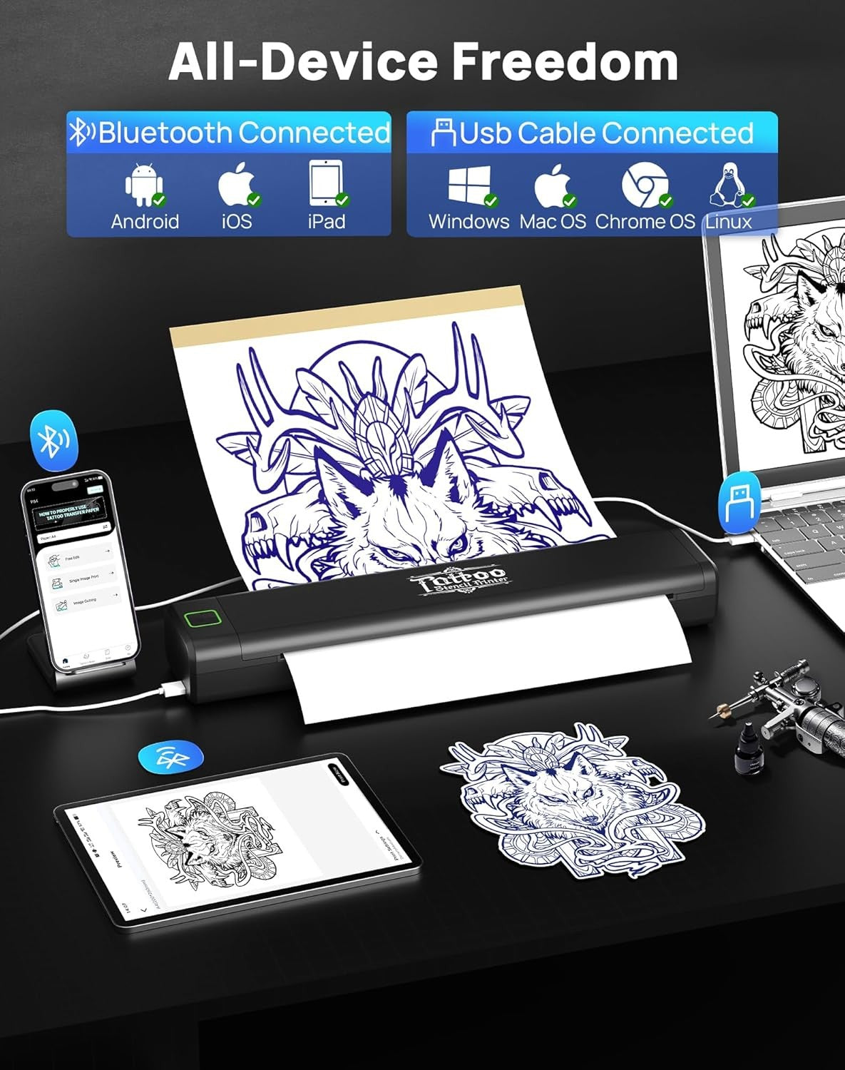 Thermal Tattoo Stencil Printer Wireless Portable Tattoo Kit For Artists
