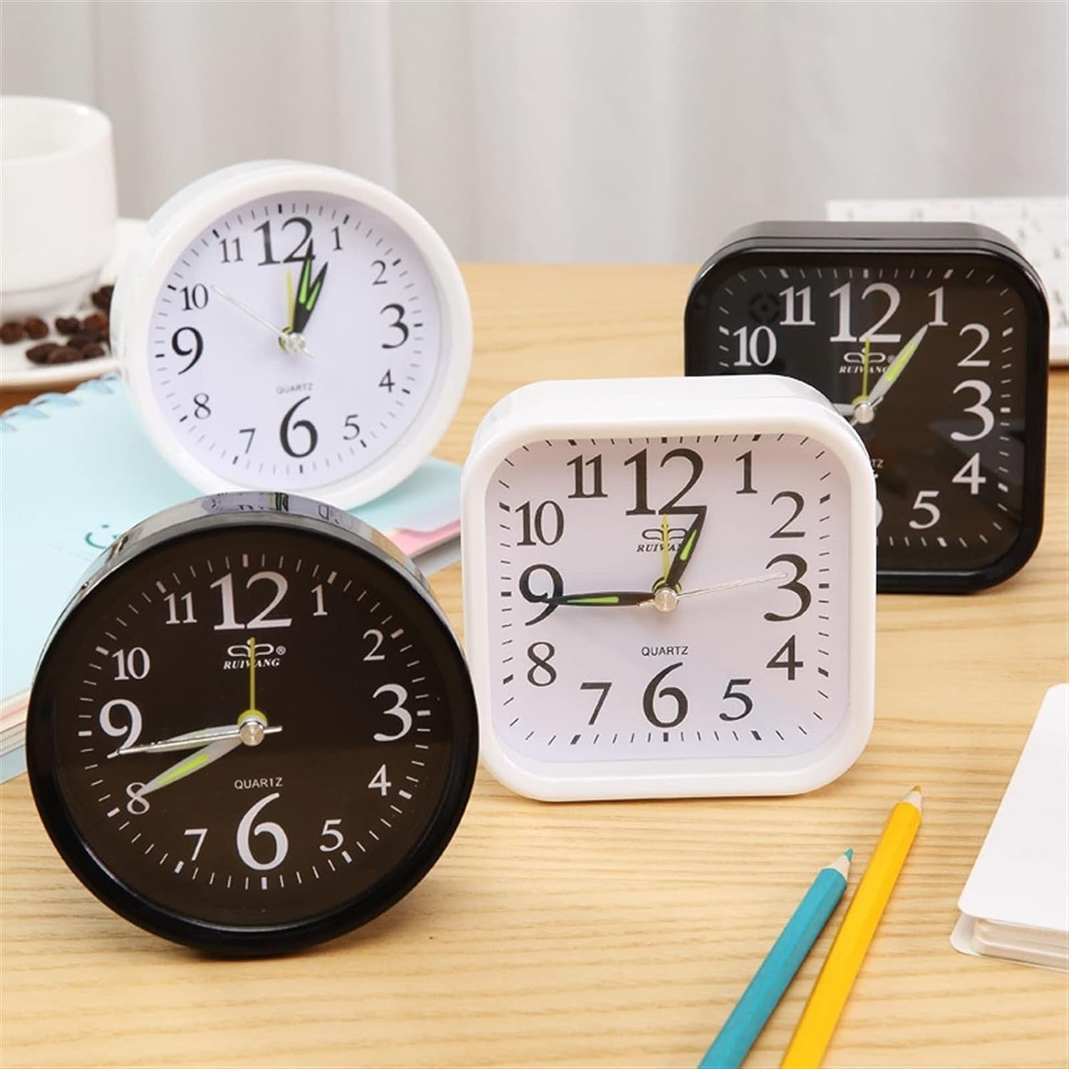Vintage Twin Bell Alarm Clock Loud Silent Non-Ticking Black Bedside