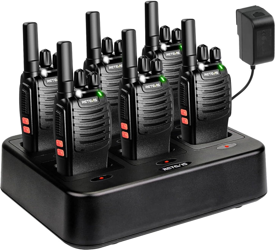 Walkie Talkies 6 Pack Two Way Radio Long Range VOX w 6 Way Charger