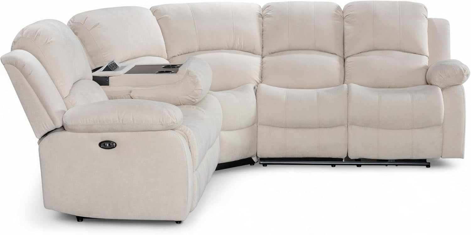 Electric Recliner 5-Seater L Shaped Corner Sofa with USB & Cupholders