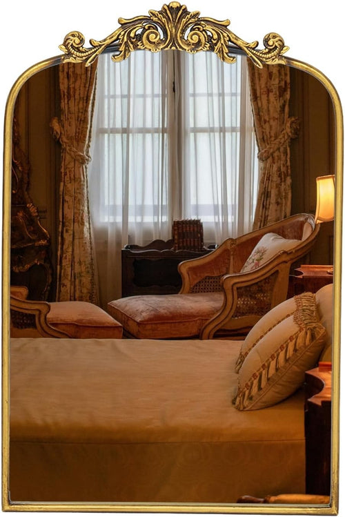 Vintage Gold Baroque Wall Mirror 61x40cm Semicircle Frame for Hall & Bedroom