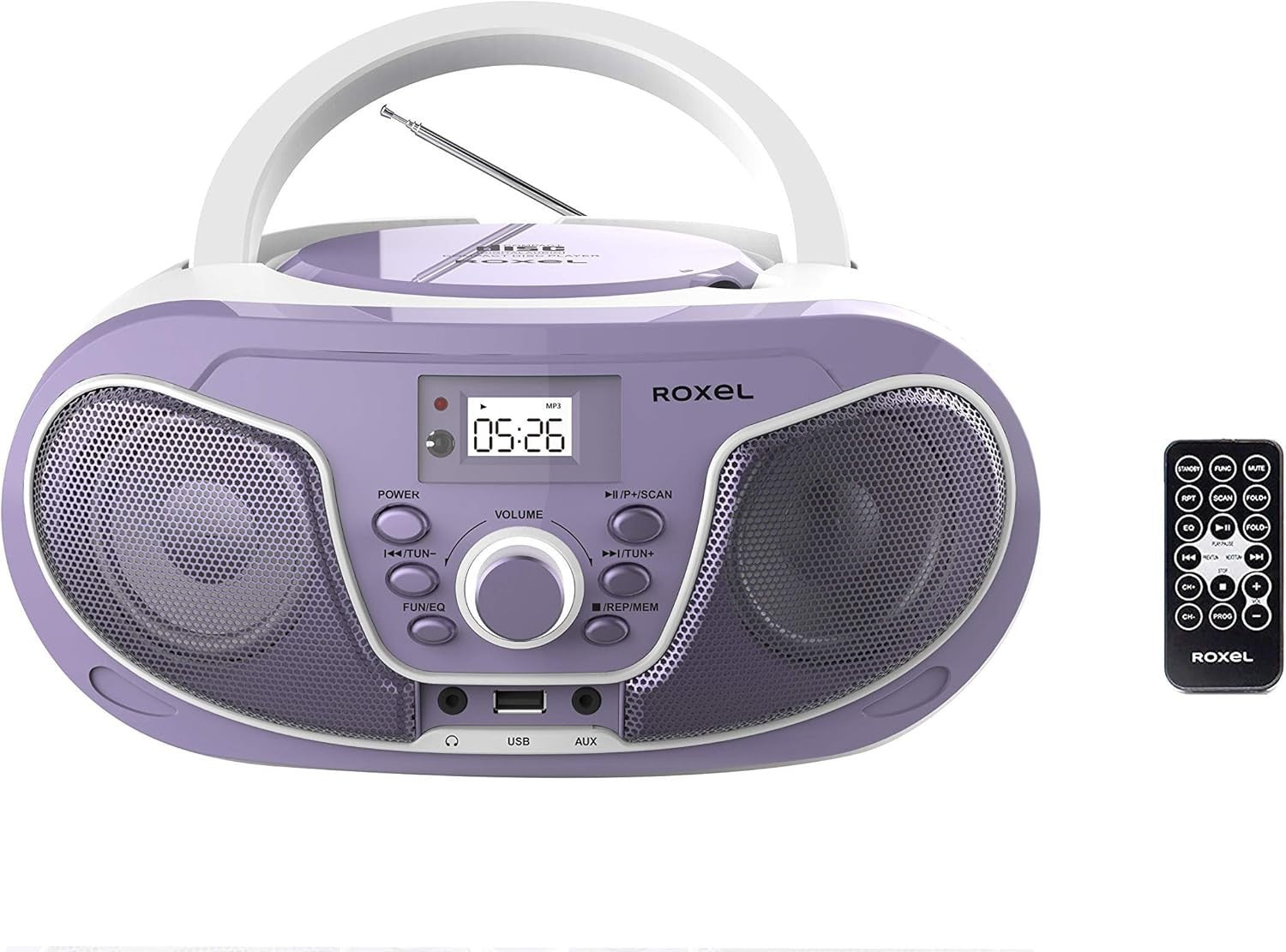 Purple Portable Boombox CD Player Bluetooth FM Radio USB AUX Remote