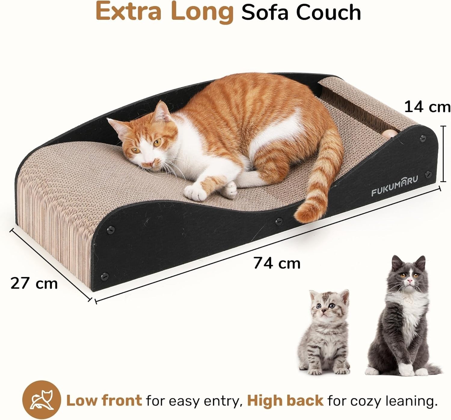 74cm Cat Scratcher Bed Cardboard Lounge Couch w Felt & Ball Toy