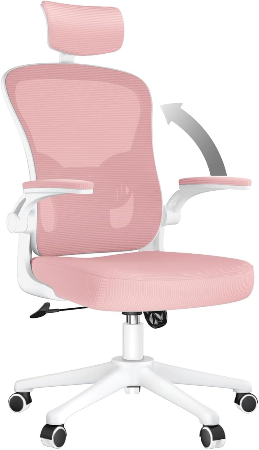 Pink Ergonomic Office Chair Mesh Back Support Adjustable Height Headrest Swivel