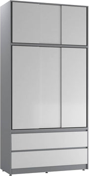 White Sliding Wardrobe 240cm 6 Doors 4 Drawers Modern Bedroom Closet Storage