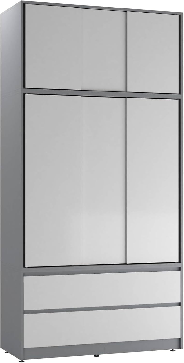 White Sliding Wardrobe 240cm 6 Doors 4 Drawers Modern Bedroom Closet Storage