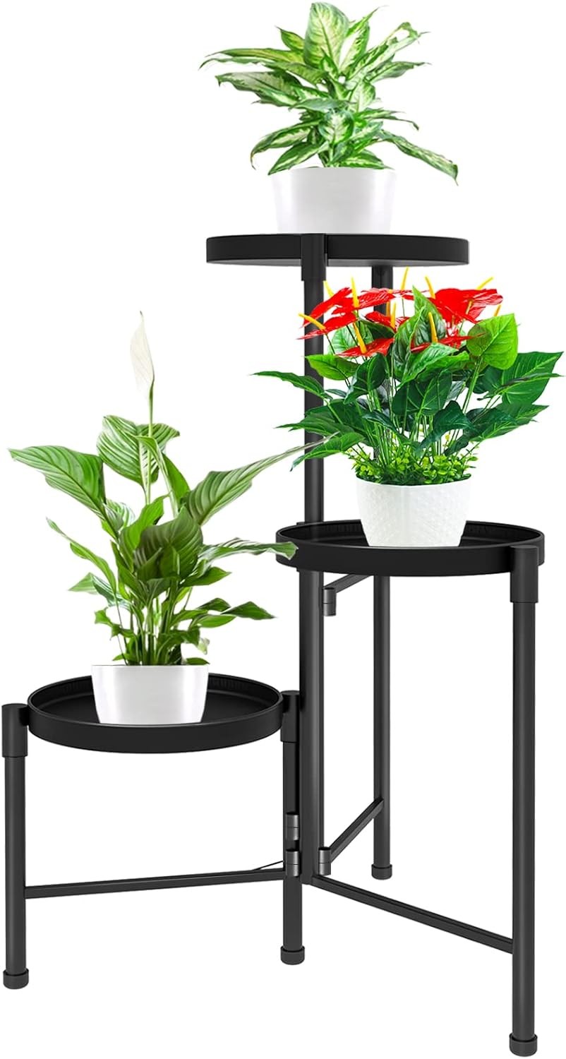 3 Tier Metal Plant Stand Indoor Outdoor Corner Flower Pot Display Rack Black