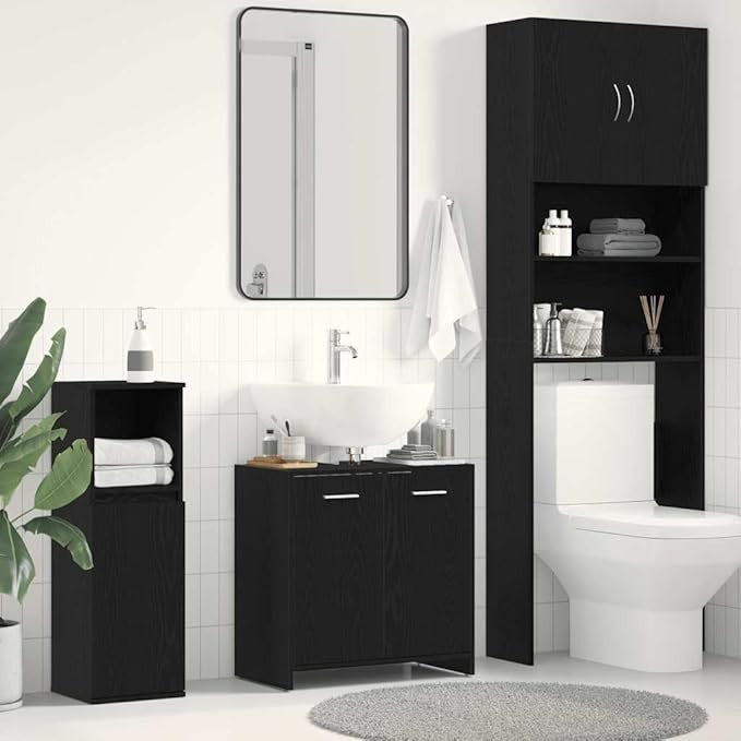 Modern Black Oak Bathroom Sink Cabinet – 60x33x60cm Under Sink Storage Unit