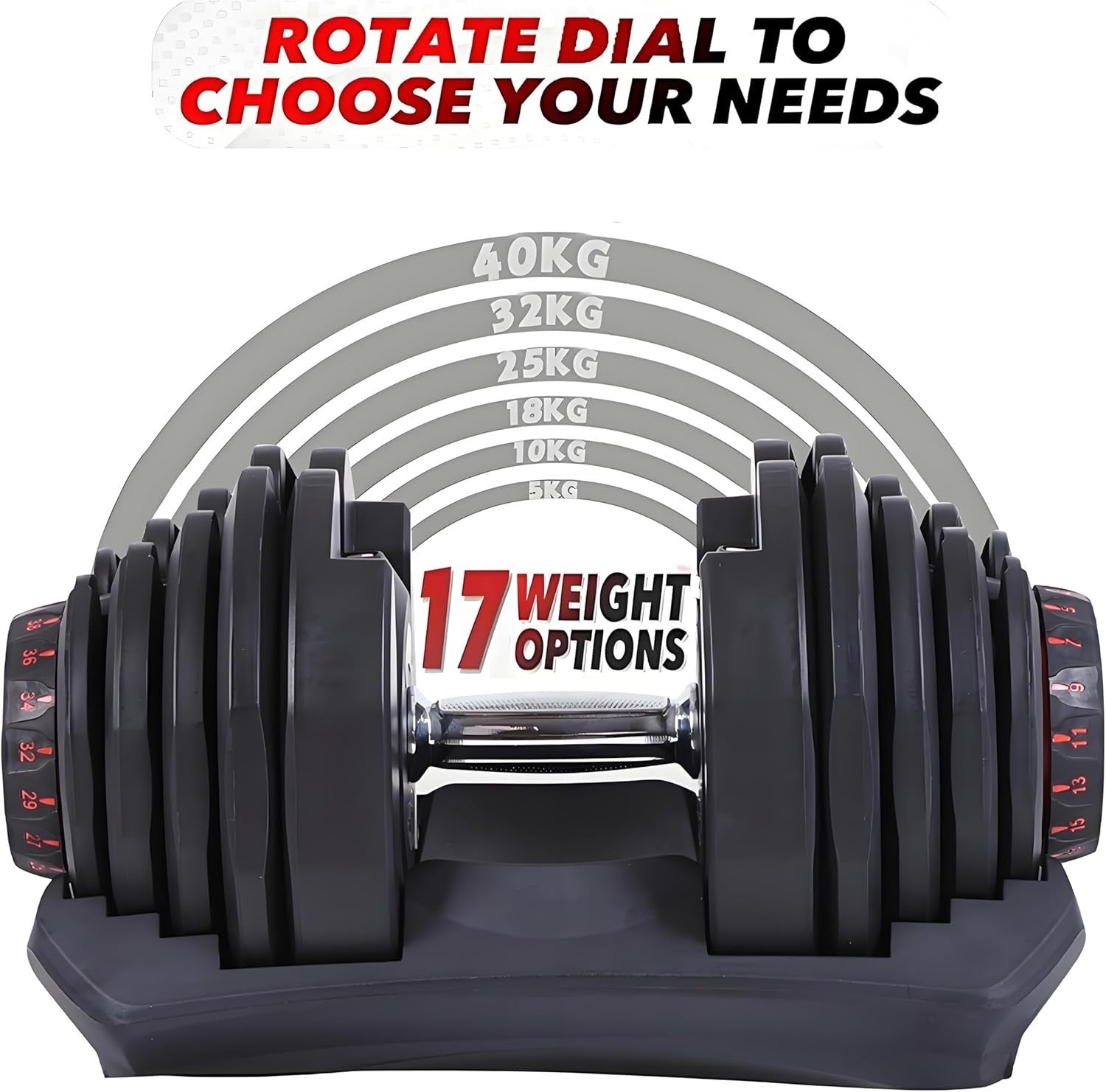 Auto Dial Adjustable Dumbbells Pair 5–40kg With Base & Hand Grippers