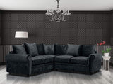 5 Seater Crushed Velvet Corner Sofa Suite Black L-Shape 210x210cm Couch