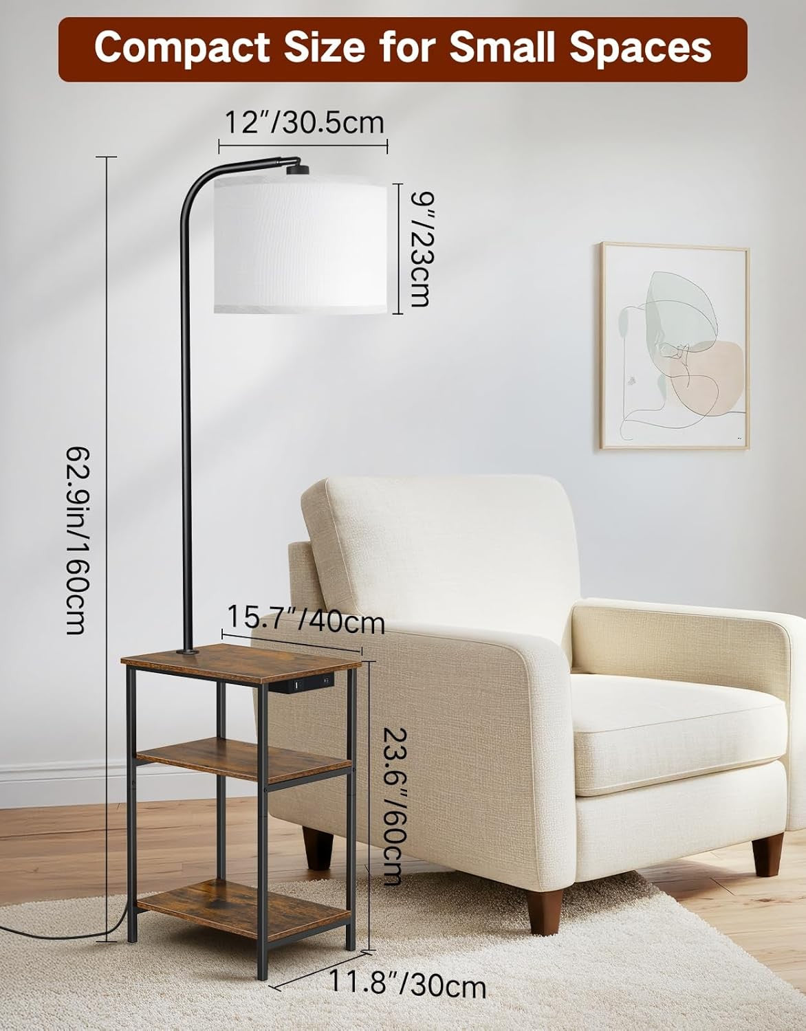 Floor Lamp with Table Remote Charging Shelves Dimmable LED End Table Light