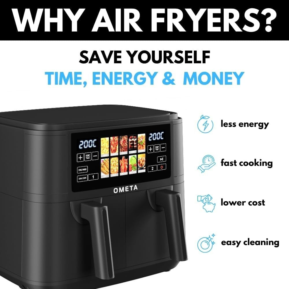 23L Air Fryer Oven Rotisserie Dual Zone Sync Cook Touch LED 10 Presets
