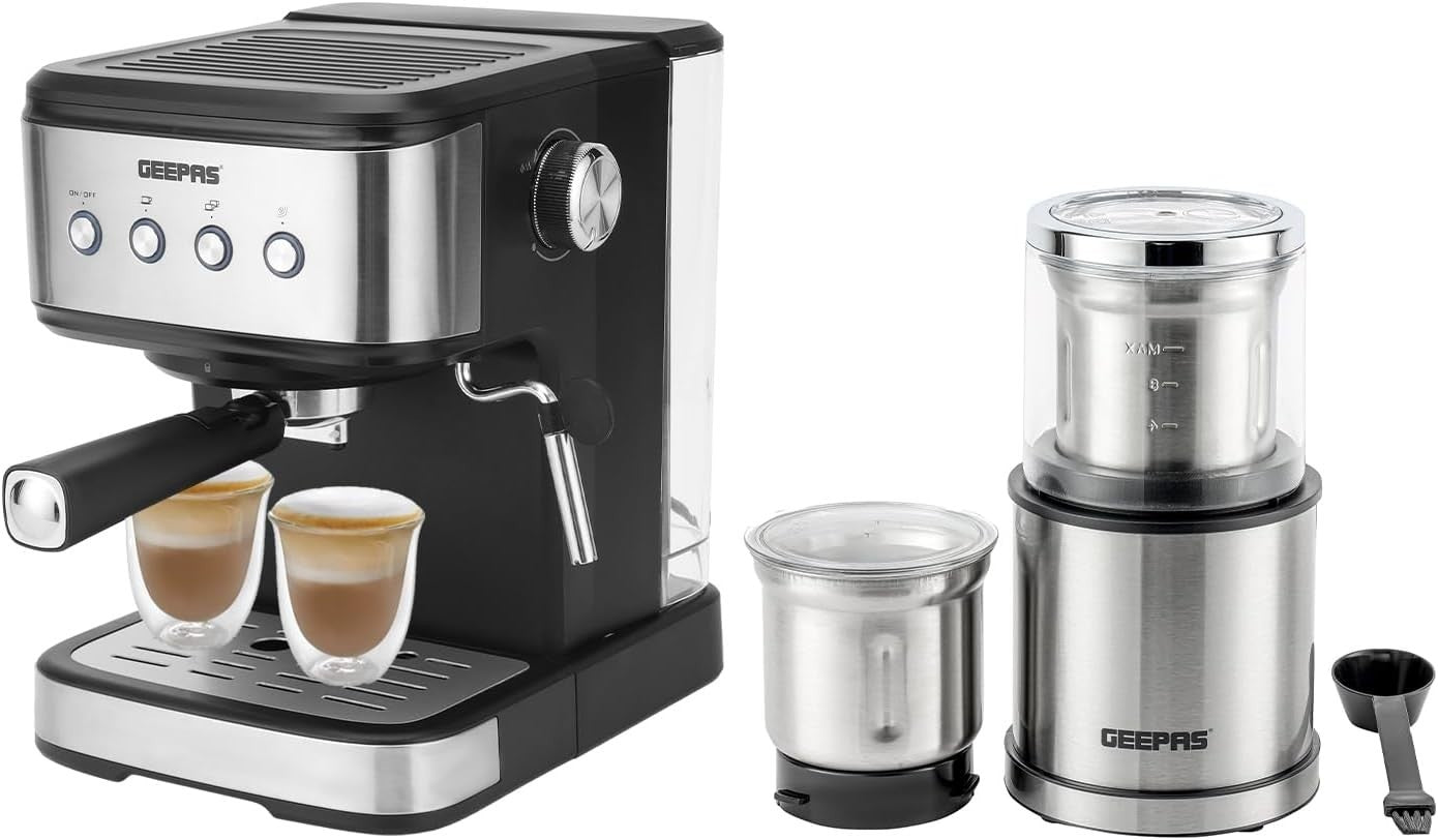 20 Bar Espresso Machine 1.5L | Milk Frother | 1100W | Grinder Combo Set