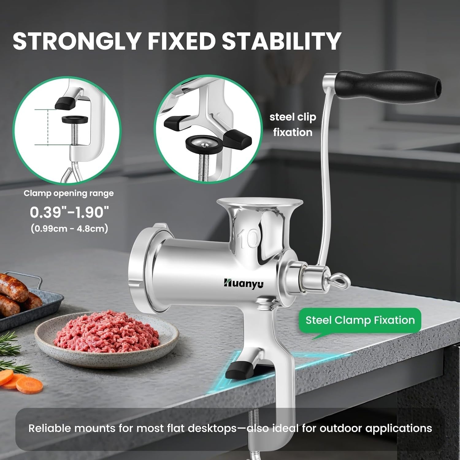 Size 10 Stainless Steel Manual Meat Grinder Sausage Maker Mincer