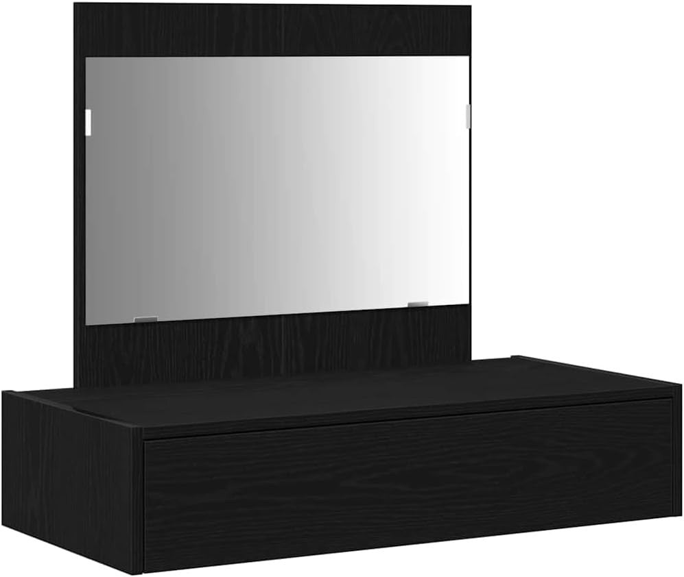 Wall-Mounted Vanity Dressing Table Mirror & 1 Drawer Cabinet Storage Black Oak