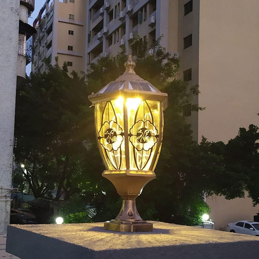 Vintage Bronze Solar Post Light – Auto On/Off Glass Deck Lantern