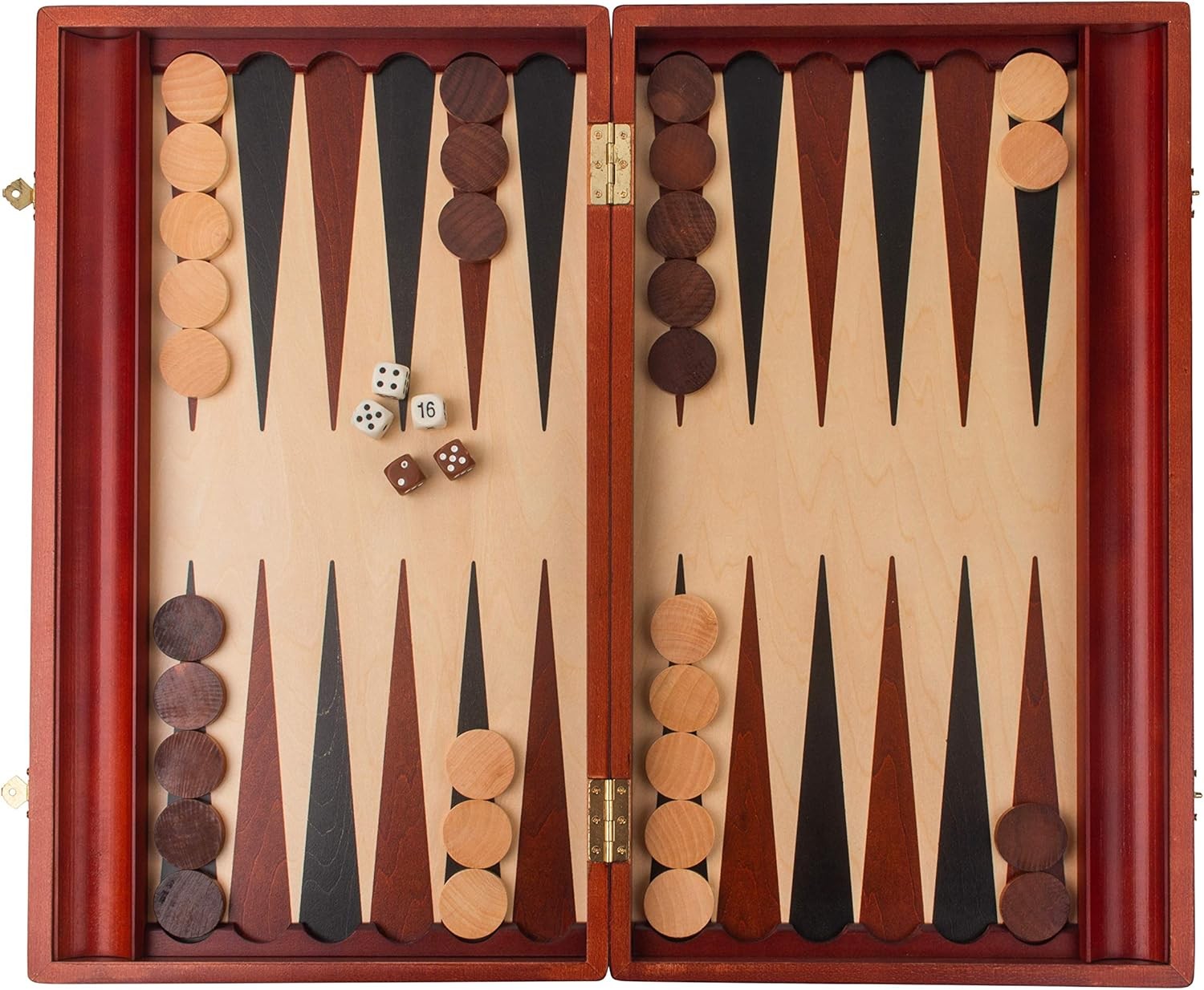 Large Wooden Backgammon Set 57x48cm Folding Board with Dice Cups Case