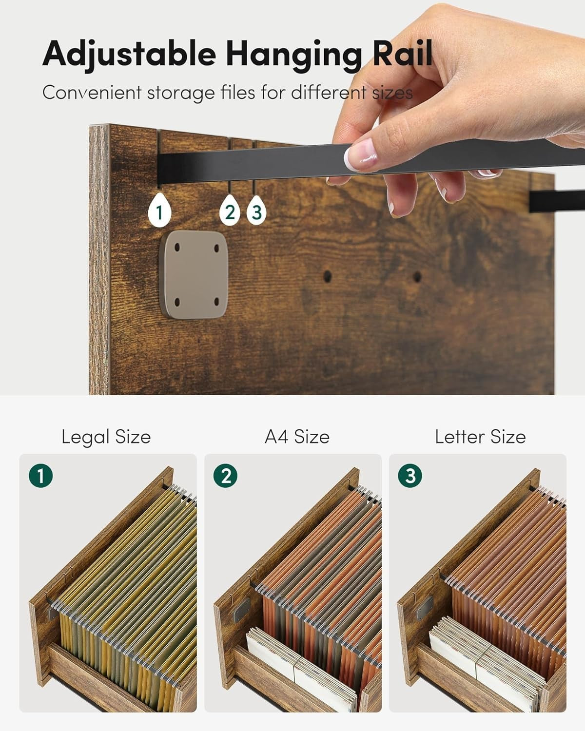 Rustic Brown Mobile Filing Cabinet 80cm Lockable Printer Stand