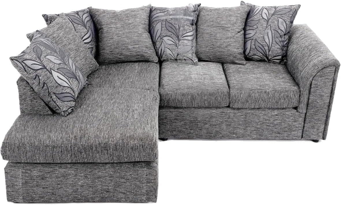 L Shaped Corner Sofa 4 Seater Scatterback Comfy Velvet Light Grey Left Hand