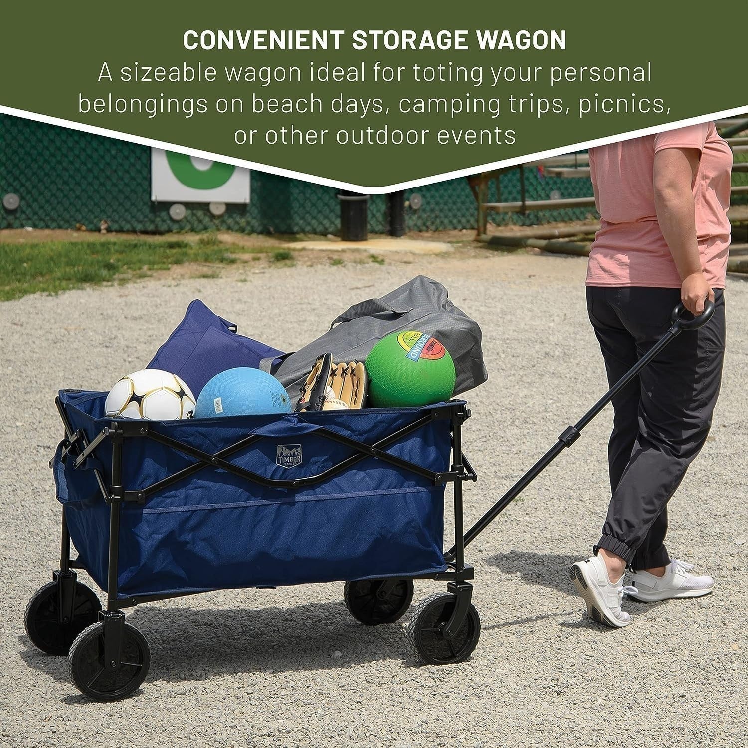 Dark Blue Folding Camping Wagon 225lb Heavy Duty Outdoor Trolley