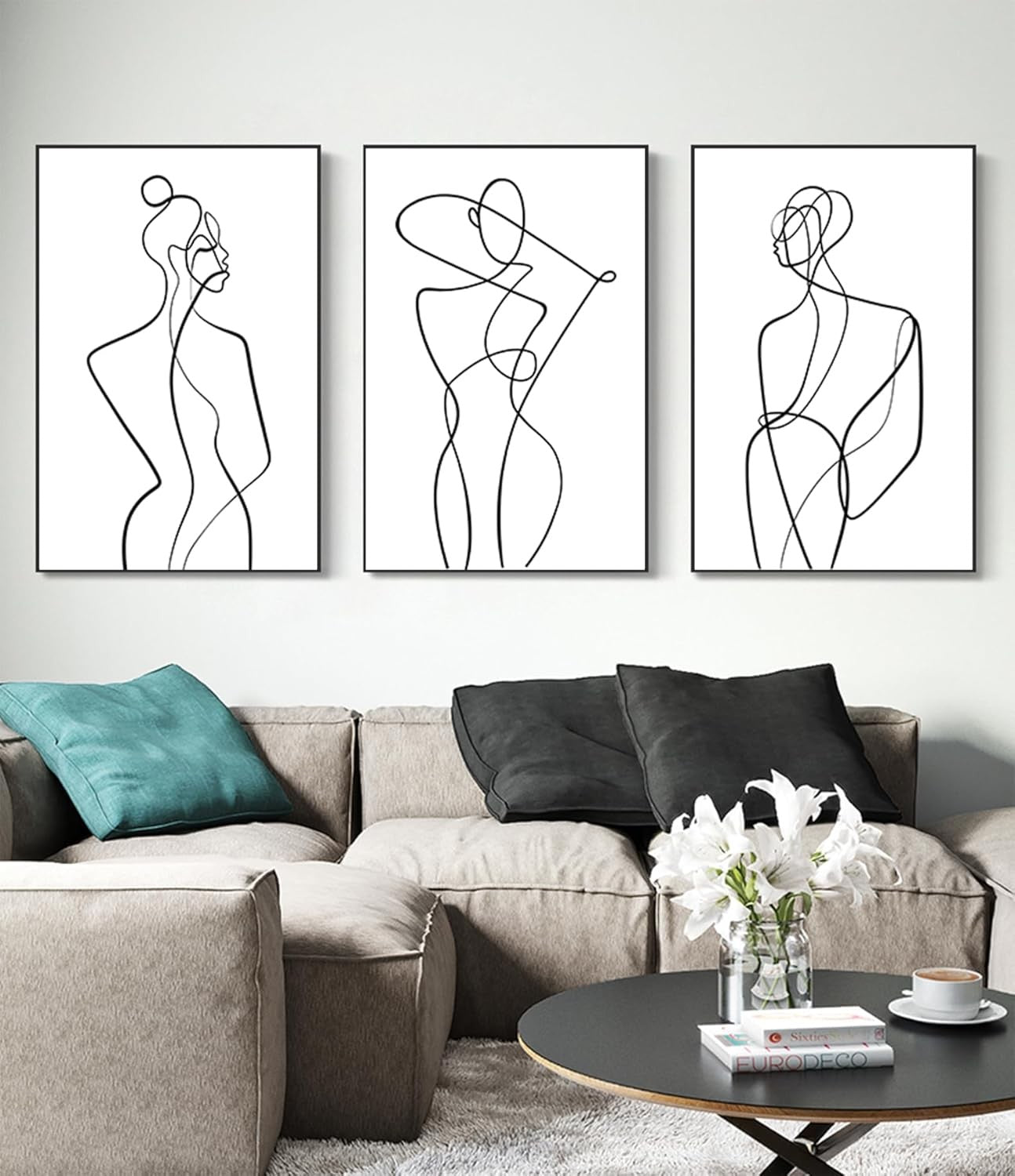 Abstract Woman Line Wall Art Set 3 60x90cm Modern Posters