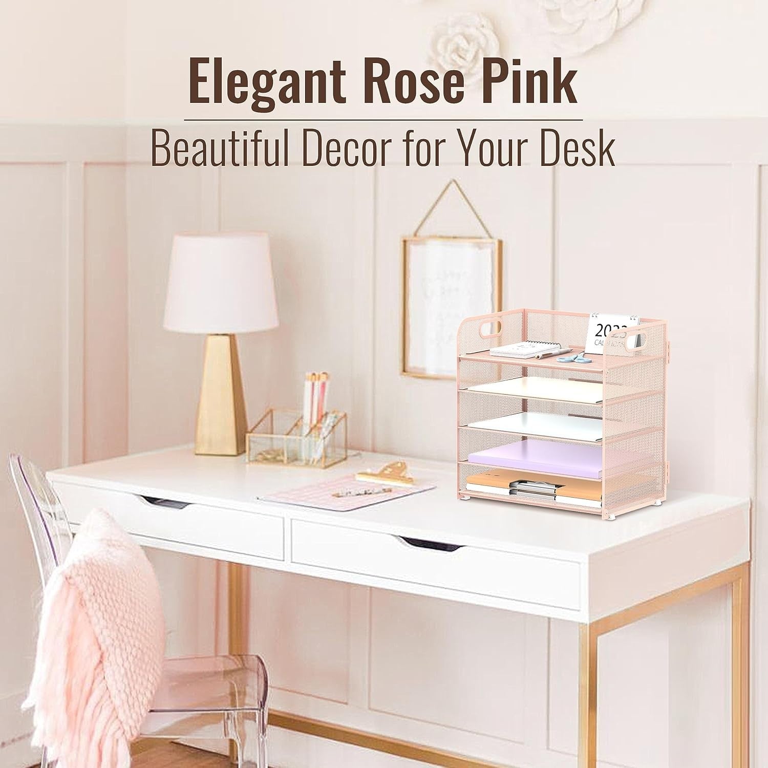 5-Tray Metal Desk Organizer Letter Tray File Holder for Office, Home
