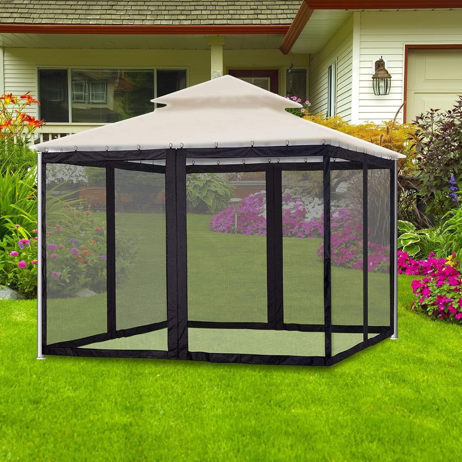 3x3m Gazebo Mosquito Net Walls Set Black Zipper Panels Insect Screen